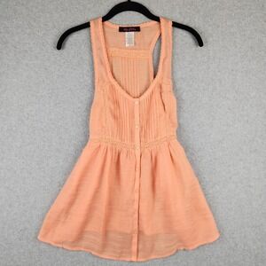 My Gabby Orange Peach Tunic Tank Top Juniors M Medium Boho Lace Pintuck